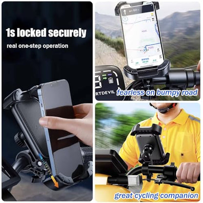 Motorcycle Phone Holder for 15-28mm Handlebar, 360° Rotation Bike Phone Mount Vibration Damping, Compatible with Yamaha RAYZR & Bike