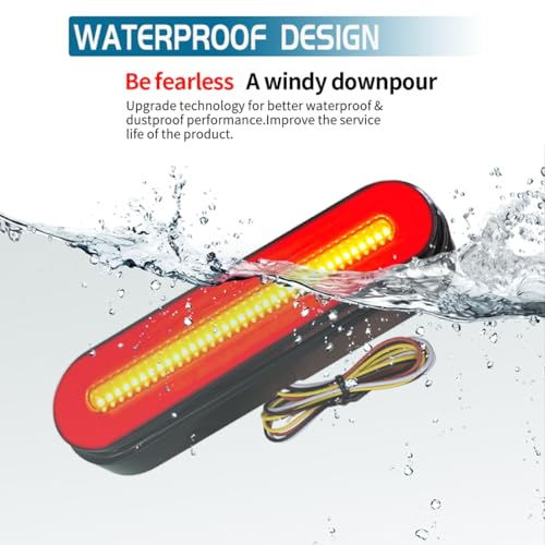 FXC 2PCS Smoked Lens 5" Oval Red LED Stop Brake Tail Lights Surface Mount Waterproof Sequential Flow Turn Signals Trailer Lights for RV Truck Jeep ATV Motorcycle 12V-24V