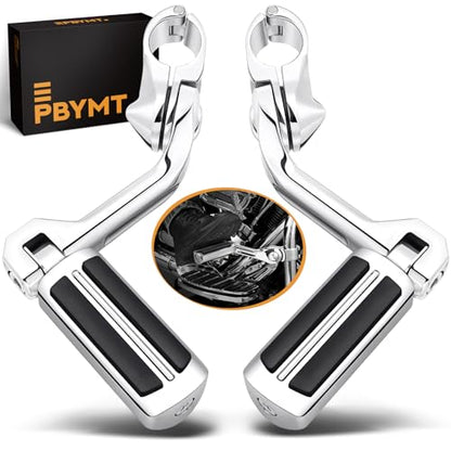 PBYMT Highway Pegs Long Angled 304 Stainless Steel, Highway Footpegs Footrest Fit For 1''&1.25''(25/32mm) Crash Bars Compatible with Harley Davidson Touring Chrome - color: Chrome, size: LONG