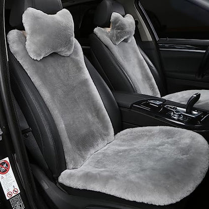 OGLAND 2 Pack FuzzySheepskin Car Driver Seat Covers, Shearling Fluffy Genuine Wool Seat Cushions for Auto Interior Accessories with Soft Fuzzy Natural Fur Non-Slip(Misty Gray) - color: Misty Gray