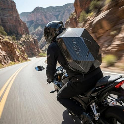 Motorcycle Backpack for Men Waterproof Carbon Fiber Motorbike Helmet Backpack Expandable Rear Seat Bag Moto Travel Luggage (carbon black) - color: Carbon Black
