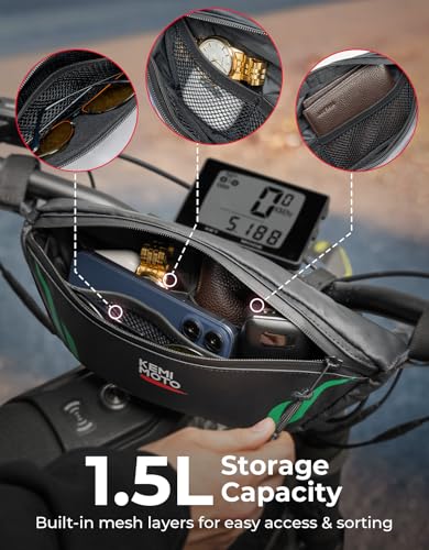KEMIMOTO Dirt Bike Handlebar Bag- Waterproof Motorcycle Handlebar Storage Pouch, Compatible with Sur-Ron Light Bee X, S X160, X260, Talaria Sting ridstar q20 Soleil01 IN10 Ebike Green - color: Green