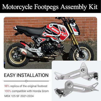 Mokuo High Strength Aluminum Alloy 6061 Motorcycle Footpegs Assembly Footrest Set Kit Right&Left Side Fit for Honda Grom MSX 125 SF 2021-2024