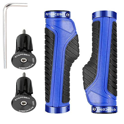TOPCABIN Ergonomic Bike Grips - Widen Holding Rubber Grips with Aluminum LockGrips for Mountain & Road Bikes - color: Knife Style, Blue/Black (Aluminum Lock Plug)1 Pair