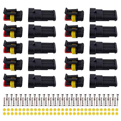 MUYI 10 Kit 3 Pin Way Waterproof Electrical Connector 1.5mm Series Terminals Water Resistend - style: 3pin connector(10 sets)