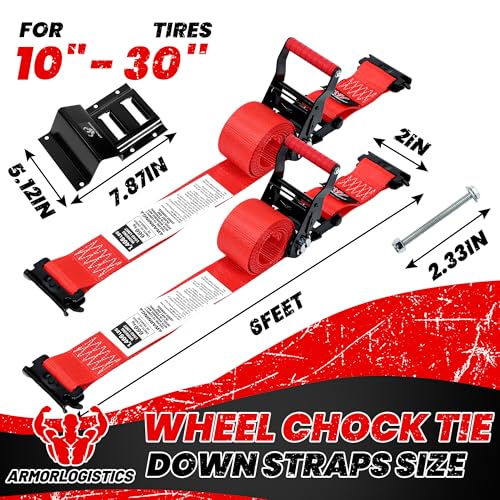 Wheel Chock Tie Down Kit, 4 Pack Heavy Duty Trailer Tire Straps Kit for ATV, UTV, Lawn Mower, 4,400lb Max Break Strength - color: Red, size: 4 Pack