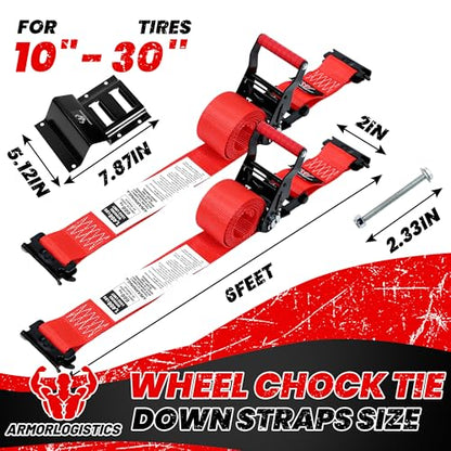 Wheel Chock Tie Down Kit, 4 Pack Heavy Duty Trailer Tire Straps Kit for ATV, UTV, Lawn Mower, 4,400lb Max Break Strength - color: Red, size: 4 Pack