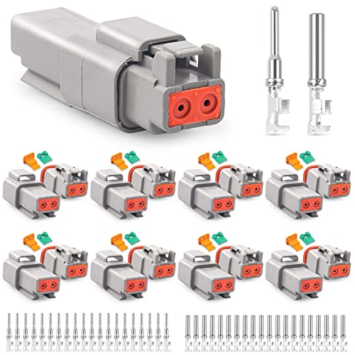 JRready ST6327-202 Deutsch DT Connector 2 Pin 8 Sets, Size 16 Stamped Contacts 14-18AWG, Waterproof Sealed Connectors for LED Lights, Trucks, Off-Road, Marine, Motorcycle Wiring - size: 2-Pin (8 Pairs)