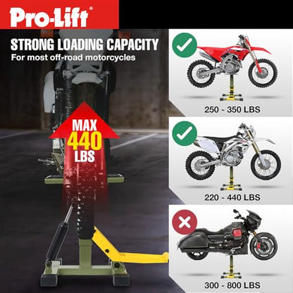 Pro-Lift Dirt Bike Stand Lift– 440 lbs Capacity and Hydraulic Motorcycle Jack Lift Operation, Adjustable Height Hoist Table, for Dirt Pit Bike Repair, Maintenance, Dirt Bike Accessories