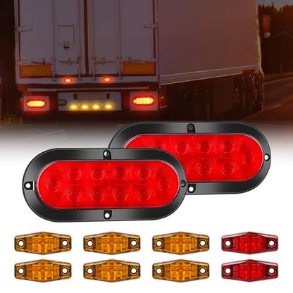Nilight LED Trailer Light Kit 6 Inch Oval Stop Turn Tail Light Red Amber Side Marker Light Waterproof Surface Mount for 12V Utility Trailer Boat Camper RV Trucks Van Caravan - color: Tail Lights Screws w/Marker Light
