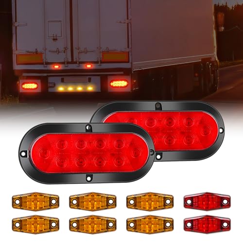 Nilight LED Trailer Light Kit 6 Inch Oval Stop Turn Tail Light Red Amber Side Marker Light Waterproof Surface Mount for 12V Utility Trailer Boat Camper RV Trucks Van Caravan - color: Tail Lights Screws w/Marker Light