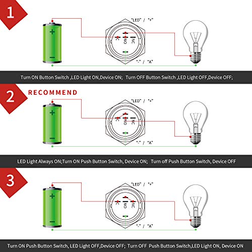 APIELE 16mm Latching Push Button Switch 12VDC On Off Stainless Steel with LED Angel Eye Head for 0.63" Mounting Hole with Wire Socket Plug Self-Locking(Green) - color: Silver Shell-Green, size: Silver Shell