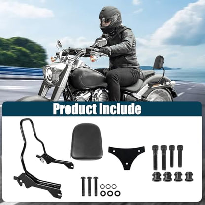 Rear Backrest Sissy Bar Compatible With For Harley Softail Fat Boy FLFB FLFBS Breakout FXBR FXBRS 2018-up Upright Passenger Sissy Bar Backrest With Back Rest Pad - color: Without Luggage Rack