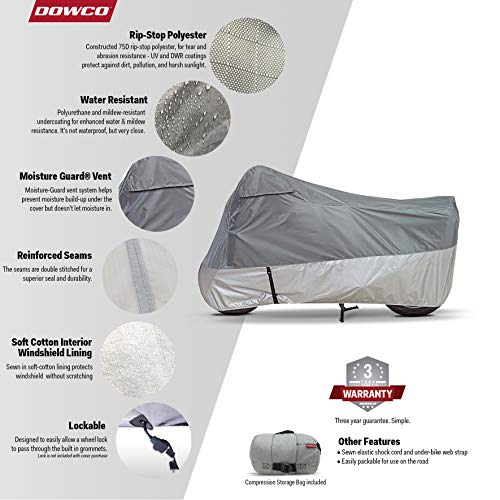 Dowco Guardian 26036-00 UltraLite Plus Water Resistant Indoor/Outdoor Motorcycle Cover: Grey, Large