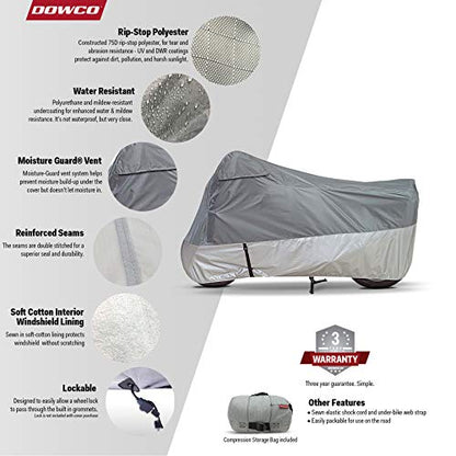Dowco Guardian 26036-00 UltraLite Plus Water Resistant Indoor/Outdoor Motorcycle Cover: Grey, Large