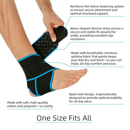 2-Pack Ankle Brace Wrap for Women Men Breathable Moisture-Wicking Fabric, Open Heel Design, One Size Fits All,Sprained Ankle Recovery, Plantar Fasciitis Relief,Sports & Daily Use
