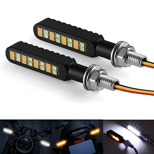 iFunyLED 2PCS Flowing LED Motorcycle Turn Signal Daytime Running Lights, Aluminum Alloy 12V Super Bright Motorbike Front Rear Blinkers Fit for Harley Honda KTM Kawasaki Suzuki Yamaha - White & Amber - color: White & Amber