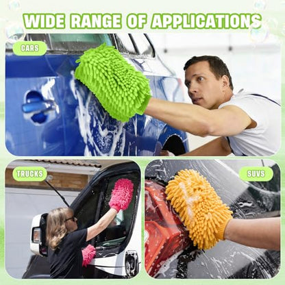 24 Pack Car Wash Mitt Bulk Microfiber, 10'' x 8'' Chenille Car Wash Mitt Gloves, Scratch Free Double Sided No Lint No Marks for Truck SUV and All Vehicle Surfaces (4 Colors) - color: 4 Colors