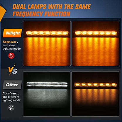Nilight 20Inch 420W LED Light Bar 2PCS 4Inch 60W Light Pods Amber White Strobe 6 Modes Memory Function Reset Function Off Road Truck with 16AWG Wiring Harness Kit-3 Lead - color: Amber&White - 20Inch Light Bar + 2Pcs 4Inch Pods + Wiring Harness + 6 Modes
