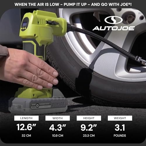 Sun Joe Cordless Tire Air Inflator and Compressor Kit w/ 2.0-Ah Battery, Charger and Nozzle Adapters - Portable Battery-Powered Inflating Tool for Car Wheels, Pools, and Bikes, IONMAX 24V-AJC-LTE - style: Standard Kit (w/2.0-Ah Battery + Charger)