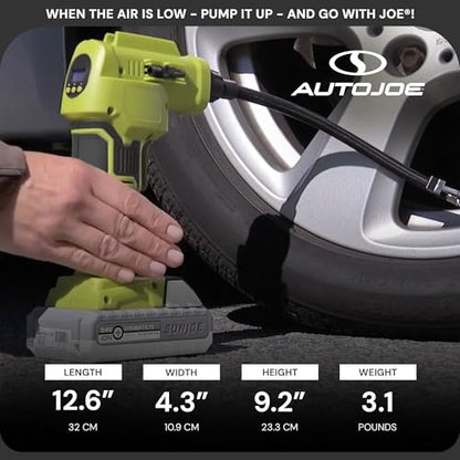 Sun Joe Cordless Tire Air Inflator and Compressor Kit w/ 2.0-Ah Battery, Charger and Nozzle Adapters - Portable Battery-Powered Inflating Tool for Car Wheels, Pools, and Bikes, IONMAX 24V-AJC-LTE - style: Standard Kit (w/2.0-Ah Battery + Charger)
