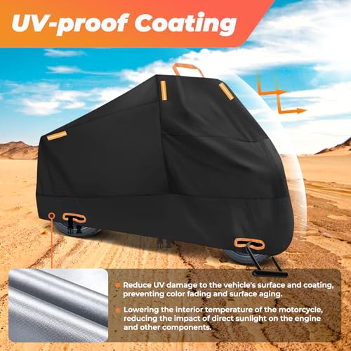 Motorcycle Cover Waterproof: Durable Heavy Duty Motorcycle Cover with Windproof and Security System - Fits up to 104 Inch Large Motorcycle (300D) - size: 300D - 104 Inch