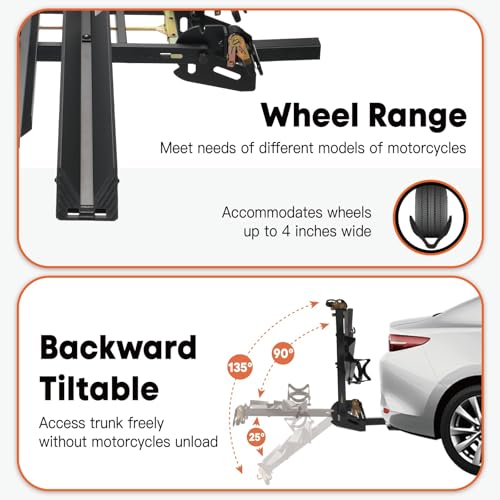 CRAVOT Motorack M1 Motorcycle Hitch Carrier with Ramp, 350 lbs Capacity Dirt Bike Carrier, Foldable Hauler Hitch Mount Rack Anti-Rattle Up to 4-inch Fat Tire 2" Receiver - size: MotorRack M1 350lbs