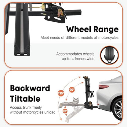 CRAVOT Motorack M1 Motorcycle Hitch Carrier with Ramp, 350 lbs Capacity Dirt Bike Carrier, Foldable Hauler Hitch Mount Rack Anti-Rattle Up to 4-inch Fat Tire 2" Receiver - size: MotorRack M1 350lbs