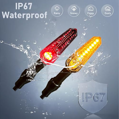 E-Mark LED Sequential Motorcycle Indicator Mini Turn Signal Light Vehicle Inspection DC12V IP67 Waterproof DRL Universal (YE/RD) - color: YE/RD