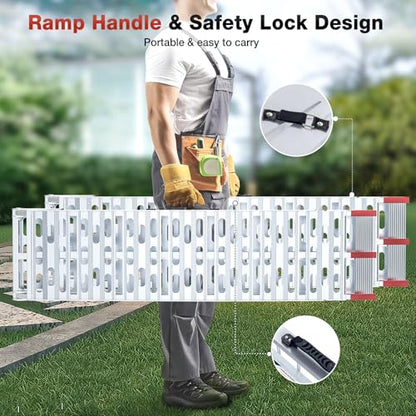 90" Aluminum Folding Loading Ramps, 1860 lbs Capacity Heavy Duty Truck Ramps, Pair of Non-Slip ATV/UTV Ramps with Handles & Safety Straps for Pickup Trucks, Trailers, Lawn Mowers