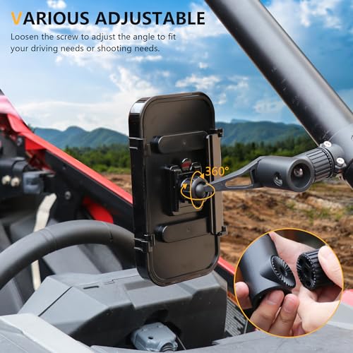 UTV ATV Phone Mount Waterproof Holder Compatible with Polaris RZR Ranger General Pioneer Talon Can Am Commander Maverick X3 Kawasaki Bike Motorcycle with 1.75"-2" Roll Bar Cage Accessories