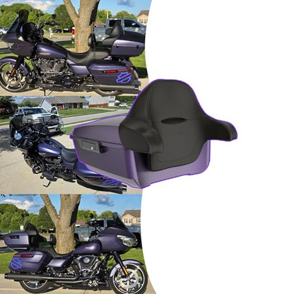 Advanblack 2025 Road Glide King Tour Trunk Pack Black Latch Wrap-Around Backrest Compatible with 1997-2025 Harley Touring Road Glide, Street Glide, Electra Glide (Purple Abyss Denim) - color: Purple Abyss Denim