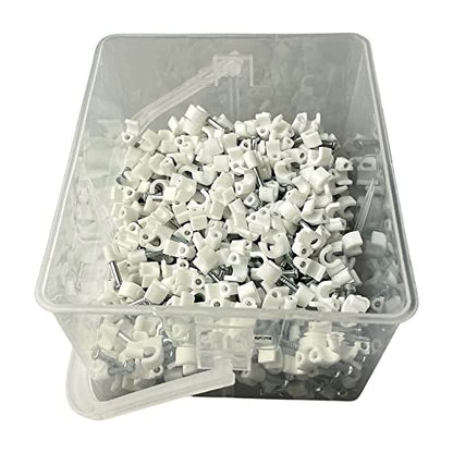On1shelf White Round Cable Clips K-Type Trade Box, (8mm / 0.31") - 500 Pieces