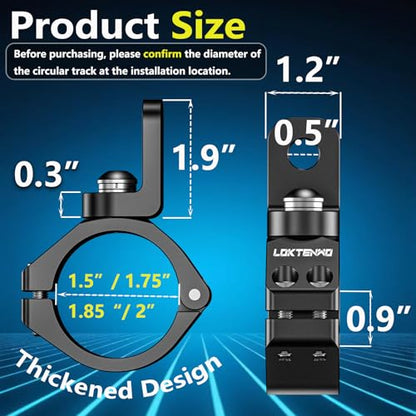LOKTENWO Thicken UTV LED Light Bar Mounts 2PCS, Heavy Duty CNC Aluminum 360° Adjustable Whip Light Mount Light bar Mounting Bracket, Fit 1.5''/1.75''/1.85''/2''/2.1'' Roll Cage