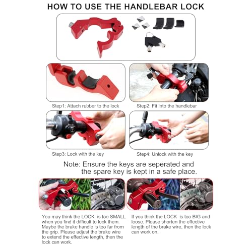 Windance Motorcycle Anti Theft Lock,Heavy Duty Front Brake Lock,Throttle Grip Clutch Brake Lever Handlebar Protection (Red, L) - color: Red