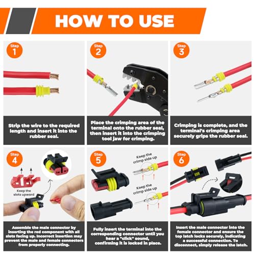 828Pcs 52 Sets Waterproof Automotive Electrical Wire Connectors with Ratcheting Wire Crimper, 1/2/3/4/5/6 Pin Plug Connectors Kit Water proof Connector