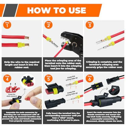828Pcs 52 Sets Waterproof Automotive Electrical Wire Connectors with Ratcheting Wire Crimper, 1/2/3/4/5/6 Pin Plug Connectors Kit Water proof Connector