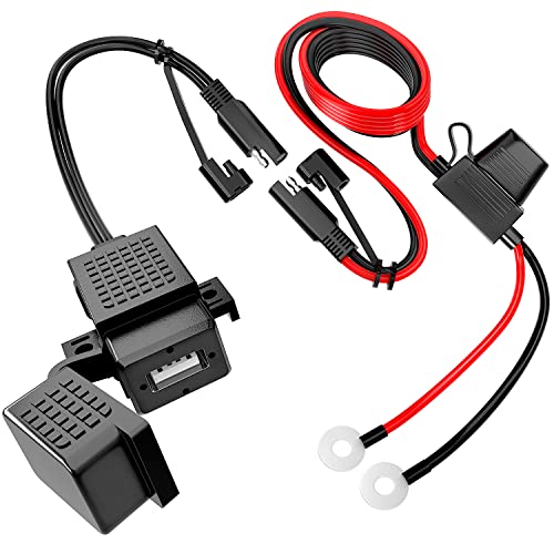 Nilight Waterproof Motorcycle USB 3.1Amp Quick SAE to USB Charger Adapter O Ring Terminal Cable Harness with Inline 5Amp Fuse Handlebar for Mobile Devices GPS - color: SAE TO USB Adapter