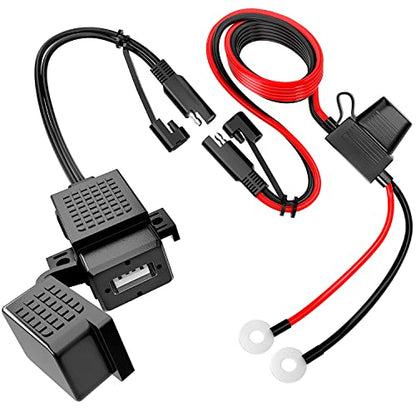 Nilight Waterproof Motorcycle USB 3.1Amp Quick SAE to USB Charger Adapter O Ring Terminal Cable Harness with Inline 5Amp Fuse Handlebar for Mobile Devices GPS - color: SAE TO USB Adapter