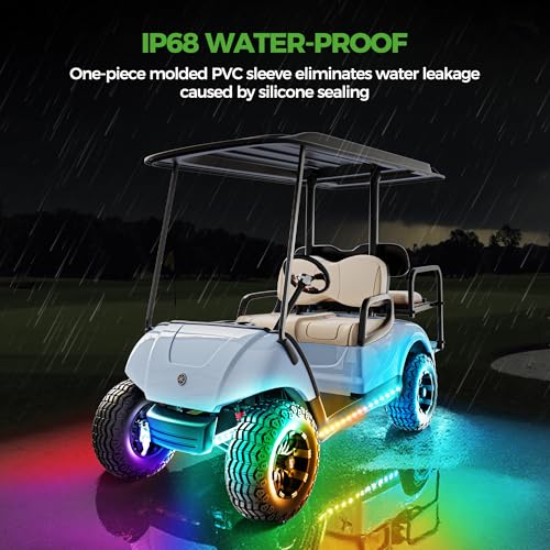 10L0L 4PCS Golf Cart Underglow LED Light Kit, Underbody RGB Strip Lights, 24-Mode Neon Accent Lighting, Music Sync, Wireless Remote, IP67 Waterproof, 12V-80V Input for EZGO Yamaha Club Car - style: 4 Pack(Underbody)