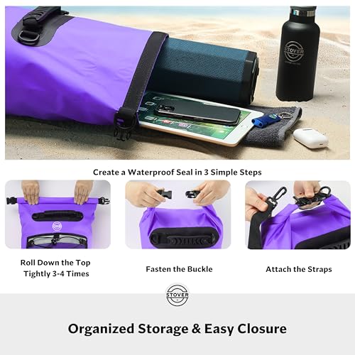 STOVER 5/10/25/30/40/55L Waterproof Dry Bag- Roll-Top Backpack w/Phone Case- Kayaking, Hiking, Camping, Boating- Men/Women - color: 30l Purple (With Phone Case), size: 30L