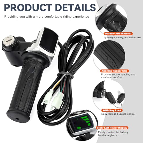 Full Twist Throttle for 48V EBike with LED Display Key Lock Electric Bike Throttle Grip for Electric Dirt Bike Scooter Bicycle Mountain Bike Motorcycle - size: 48V