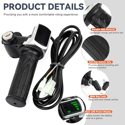 Full Twist Throttle for 60V EBike with LED Display Key Lock Electric Bike Throttle Grip for Electric Dirt Bike Scooter Bicycle Mountain Bike Motorcycle - size: 60V