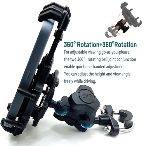 Motorcycle Phone Holder ATV Cell Phone Mount with Vibration Damper,Anti-Shake Sturdy for Bicycle Handlebar Phone Holder 4 Wheeler Dirt Bike Scooter Quad Fit 4.7"-7.1" Smart Phones 360° Rotation