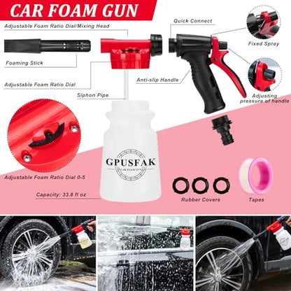 42Pcs Car Wash Cleaning Kit with Foam Gun Sprayer Detailing Brushes Car Vacuum Windshield Cleaning Tool Tire Brush Towels Complete Interior Exterior Detailing Set for Car - size: 42Pcs