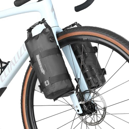 Rhinowalk Bike Front Fork Bag Waterproof Bicycle Pannier Bag 4L Rack Pouch for Mountain Bike E-Scooter Long Distance Riding Package Cycling Accessories (Black, 1pc) - size: 4L