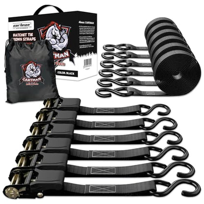 Cartman 1" x 15' Ratchet Tie Down up to 1500lbs 6pk in Carry Bag, Cargo Straps - style: 6PK Black