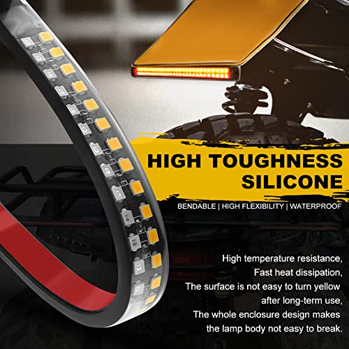 Motorcycle LED Tail Light Strips,11.8" Double color LEDs Brake Stop Tail Lihgt Turn signal Light Multifunction Waterproof Flextible LED Strips for Motorcycle ATV ect.2-Pack. (30cm-90SMD)