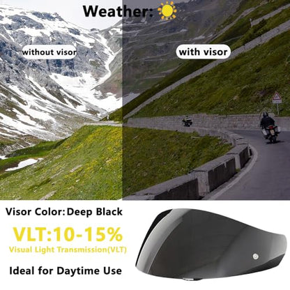HJ-17 Helmet Visor Replacement,UV Protective Helmet Face Shield Compatible with CL-MAX II,IS-MAX BT,SY-MAX III,IS-MAX II,CL-MAX 3,C90,C91,C91N(Deep Black-Day Use Only) - color: Deep Black-day Use Only