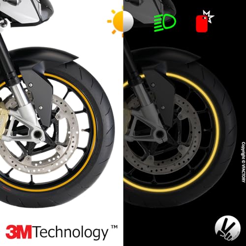 VFLUO - Motorcycle Reflective Wheel Stripes kit, 1 Wheel Rim Stickers Pack, 3M Technology™ - High lateral Visibility, Discreet and Design, Easy Installation
